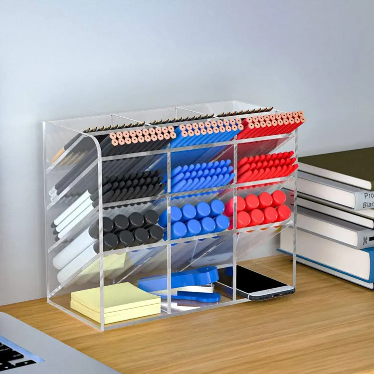 Custom Multi-Functional Clear Desktop Stationary Organizer Storage Rack Acrylic Desk Organizer