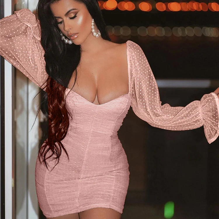 
Sexy Ruched Mini Women Bodycon Dresses 2020 Mini Women Polka Dot Dress Ladies Party Dresses Summer Vestido 
