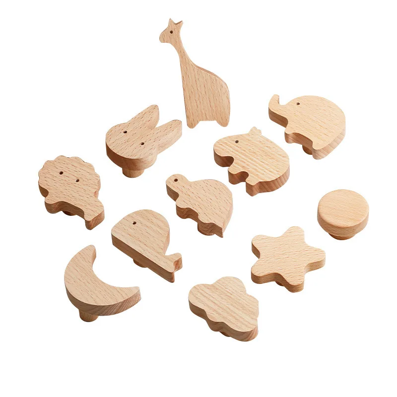 Wood Beech cute animal handle creative hook children room baby room closet drawer handle accessories cabinet handle