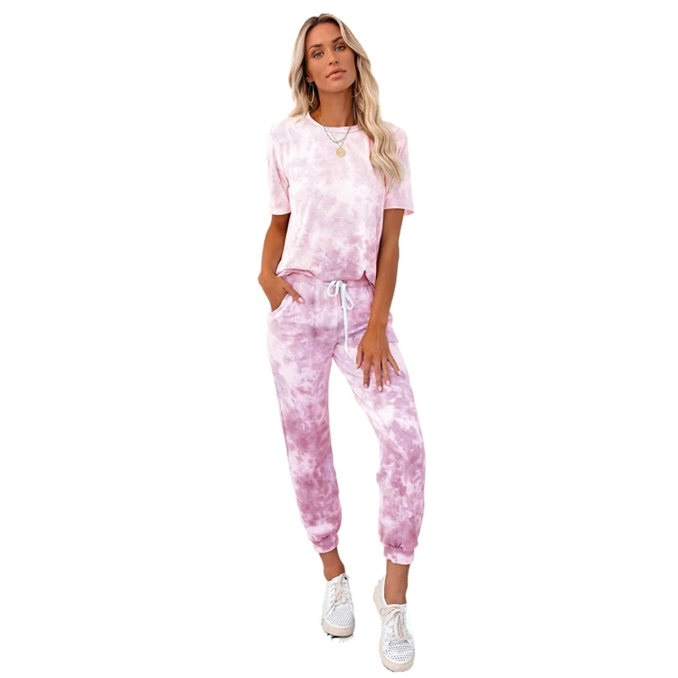 
XUYA Sleepwear Pyjamas Cotton Printed Fabric Lounge Wear Women Two Piece Pajama Set 