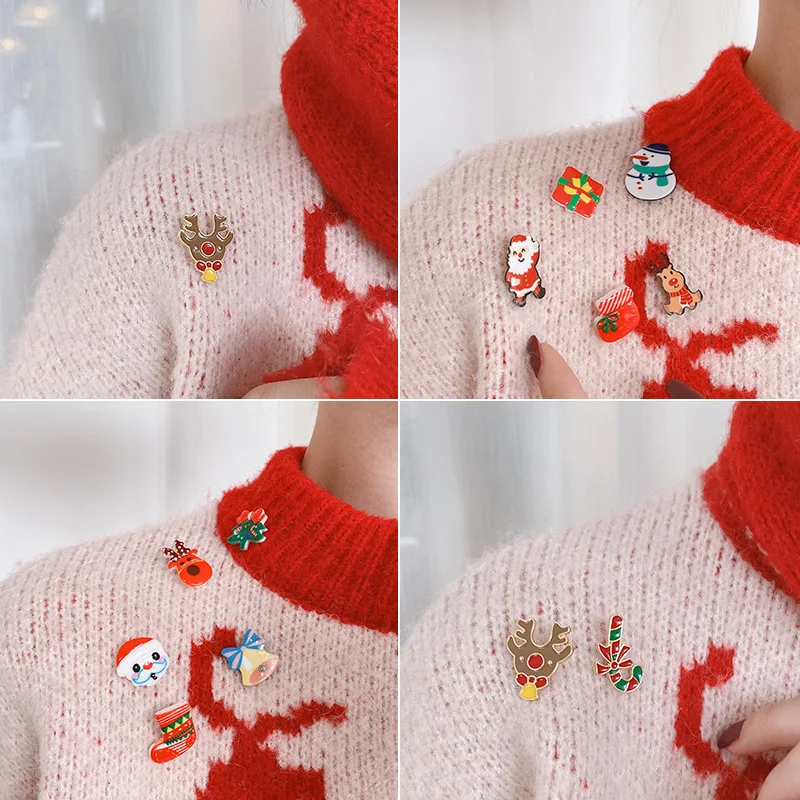 Рождественская брошь в виде лося, снеговика, новинка, булавка на шею, женский милый Санта, украшения, аксессуары для одежды