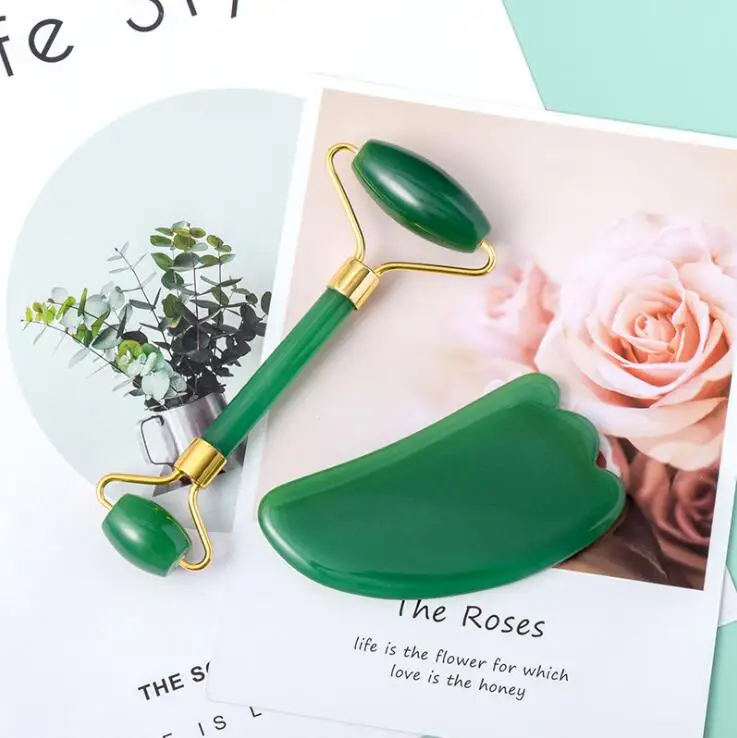 Hot selling jade roller powder crystal scraping massage crystal plate jade roller set jade beauty device powder crystal roller