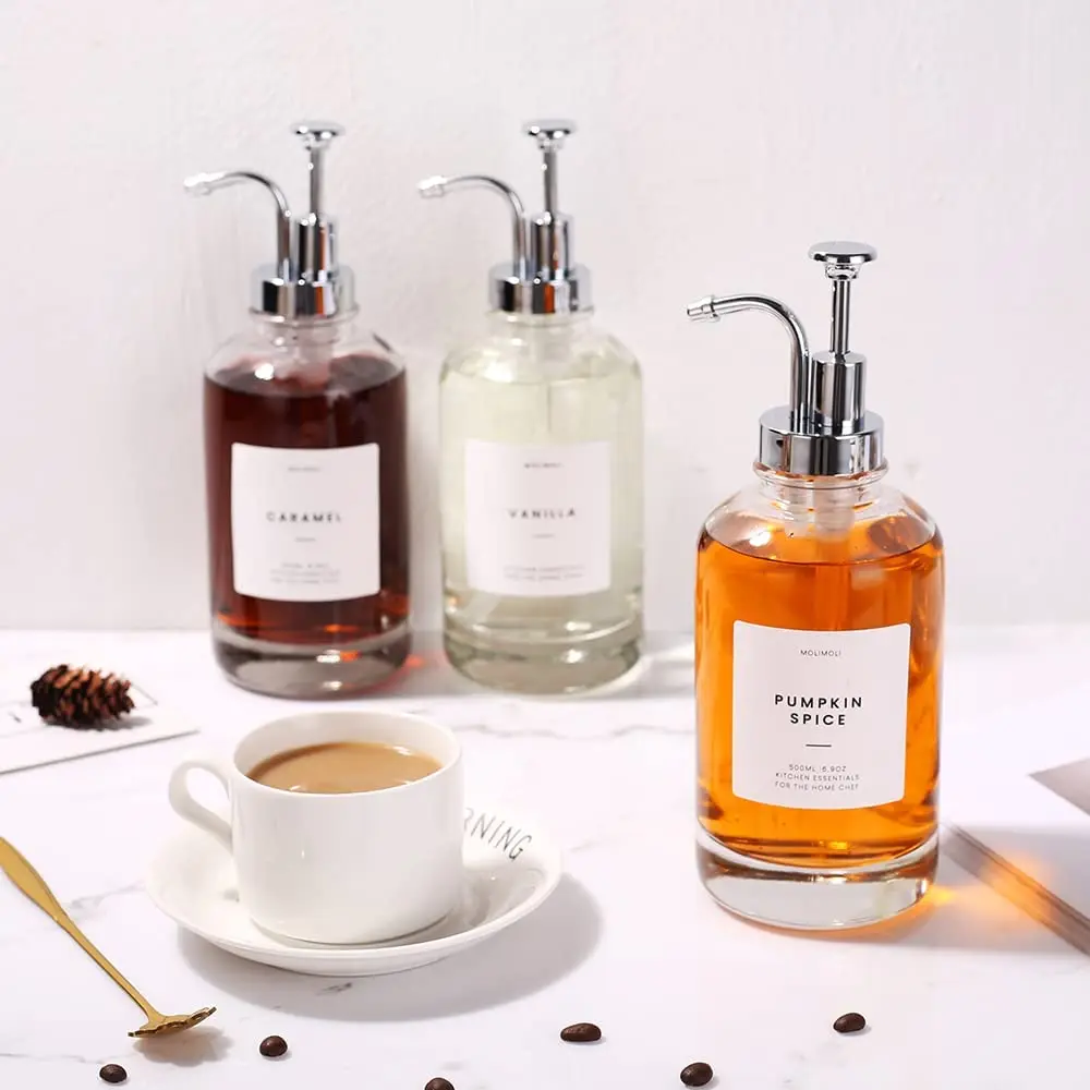 Coffee Syrup Dispenser for Coffee Bar  Pump Dispenser Glass Syrup Bottle 500ml 16.9oz  Maple Coffee Syrup Pump Bottles