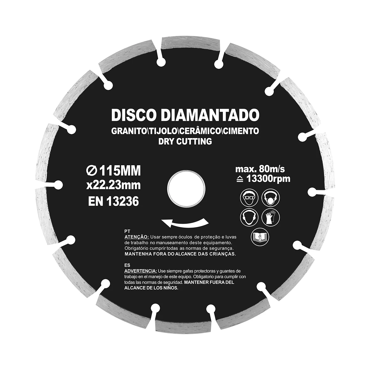 SHIND 94961 Dry Diamond Cutting Disc 115mm /4.5in *22.23mm Segmented Blade For Hard Metal Concrete Stone And Brick