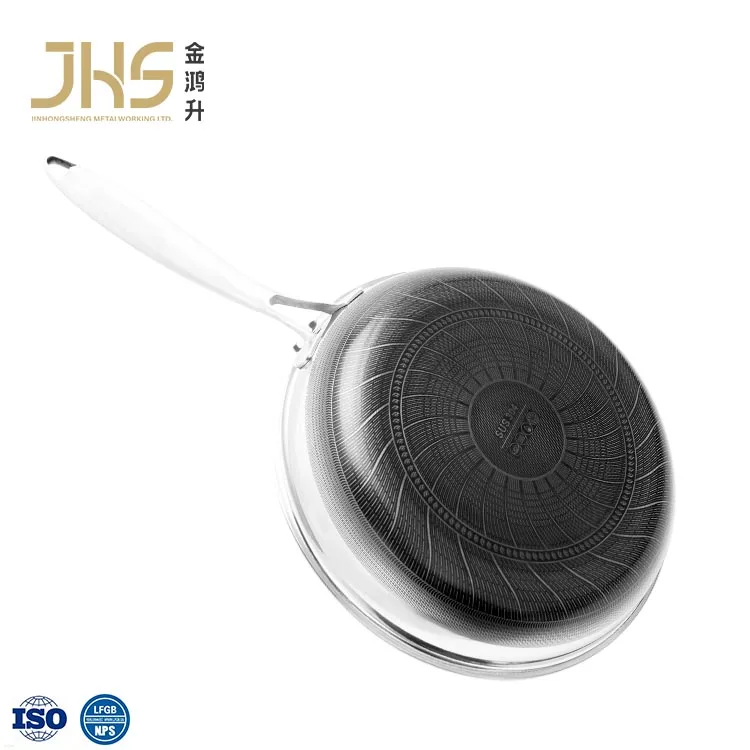 Professional Quality Try-ply Stainless Steel Non Stick Honeycomb 26-30cm Round Frying Pan with Ceramic Coating