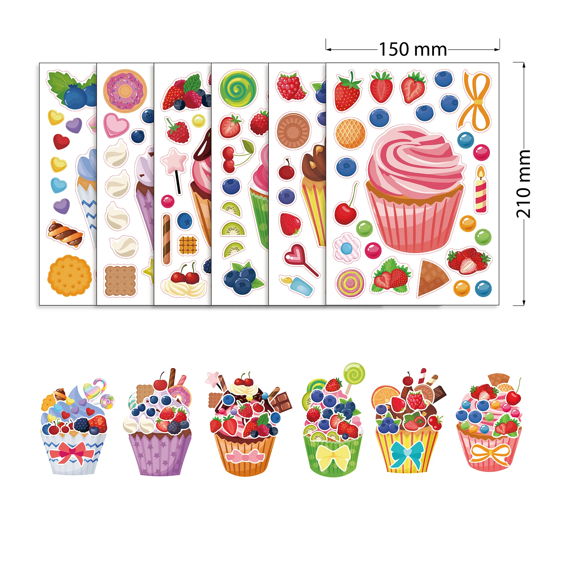 Cupcake Ice Cream Stickers, Make Your Own Dessert Mix and Match Sticker Cake Decorating Decals Party Favors for Kids