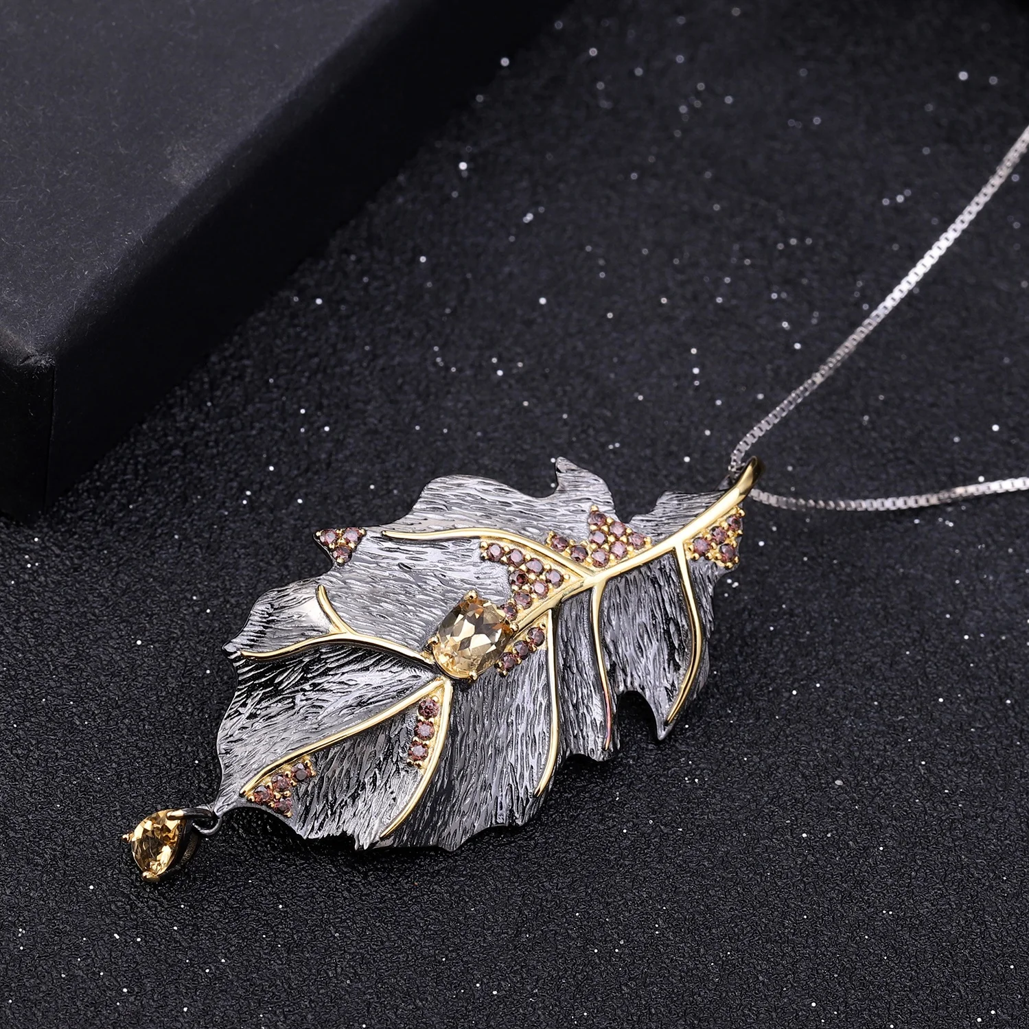 Abiding Brooch Pendent Natural Citrine 925 Sterling Silver Handmade Leaf Pendant Pin Brooches Women