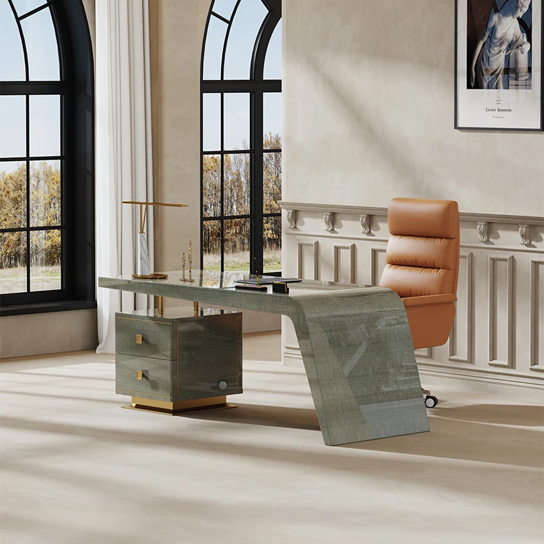 Italian Luxury Creative Study Furniture Solid Wood Desk Desktop Natural Veneer