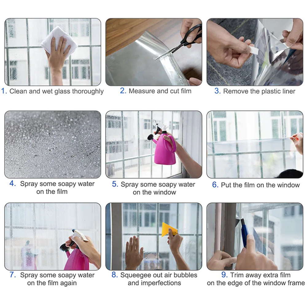 
30cm*100cm One-way Glass Self Adhesive Mirror Window Film DIY Solar Tint Reflective Insulated Foil Privacy 