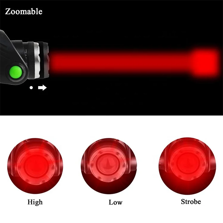 Zoomable LED Hunting Red Light Headlamp
