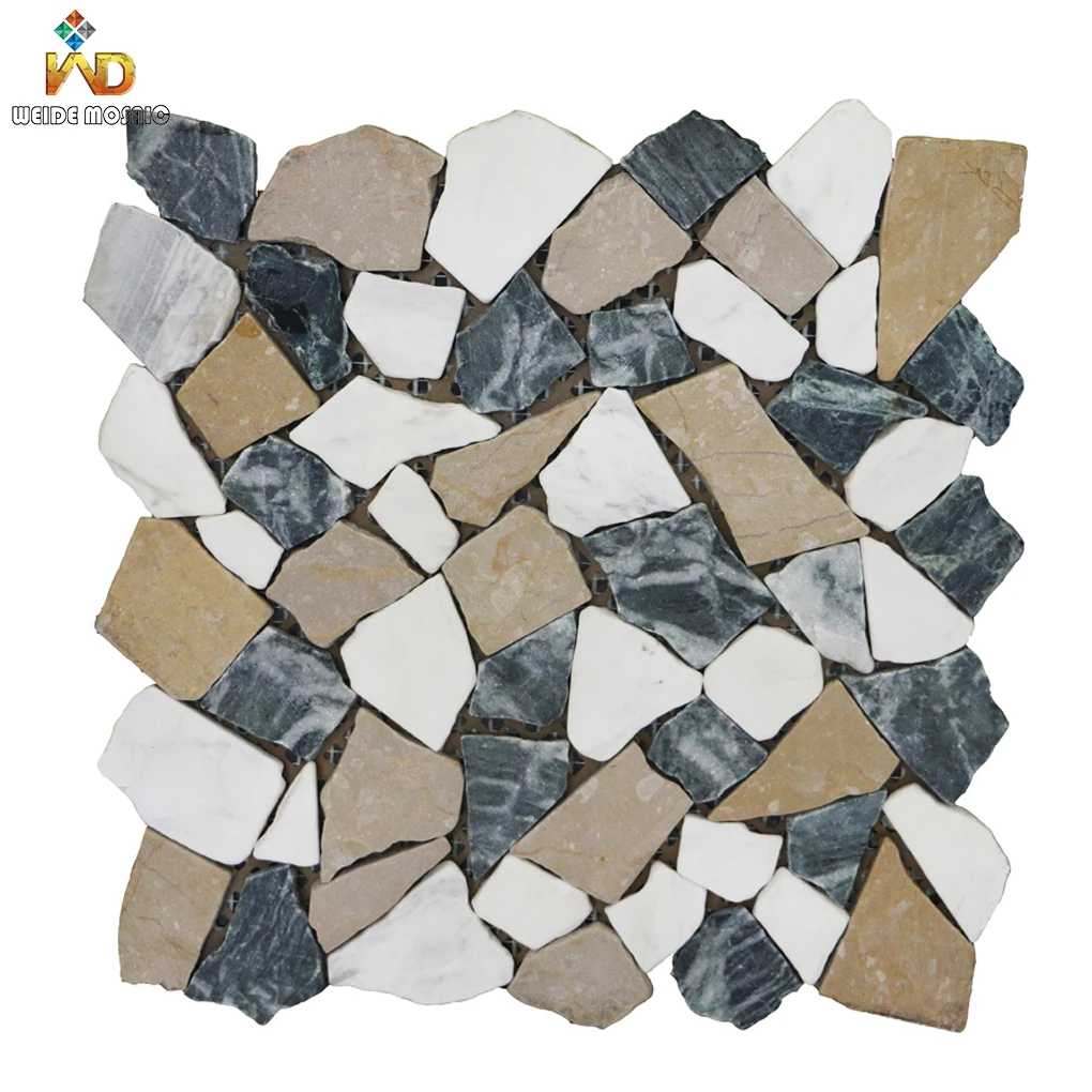 Weide mixed marble mosaic tile pebble stone for outdoors Irregular marble free-form mosaic tiles
