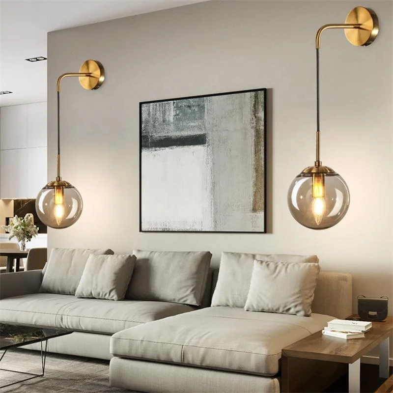 Postmodern round glass wall lamp simple personality Nordic aisle porch balcony living room bedroom bubble glass wall lights