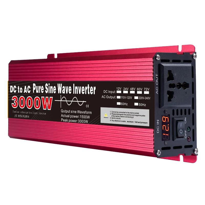 1000W 1600W 2200W 3000W Pure Sine Wave Inverter DC 12V 24V To AC 110V 220V  Voltage Transformer Power Converter Solar Car Invert