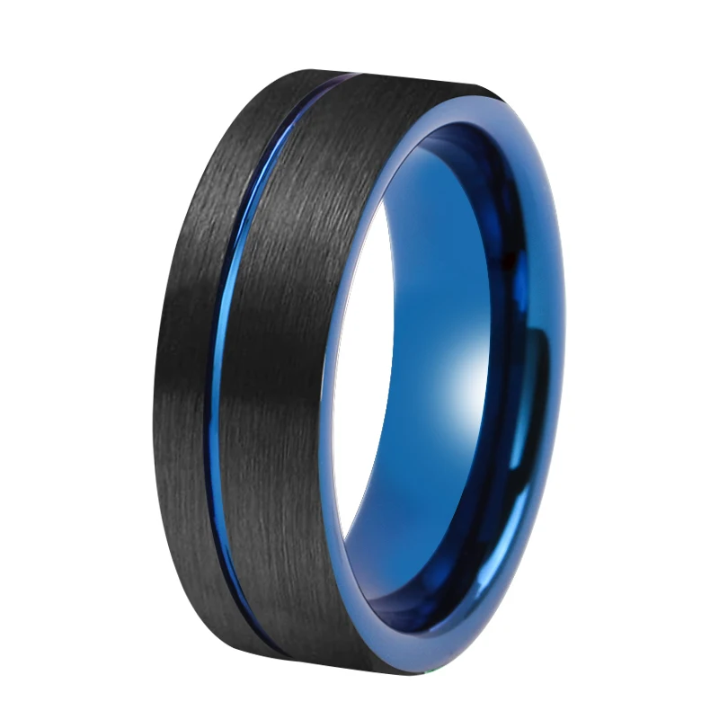 Tizti Jewelry Matte Finish Black with Rose Gold Plated Two-Tone Offset Groove Tungsten Rings Fashionable Men Wedding Bands