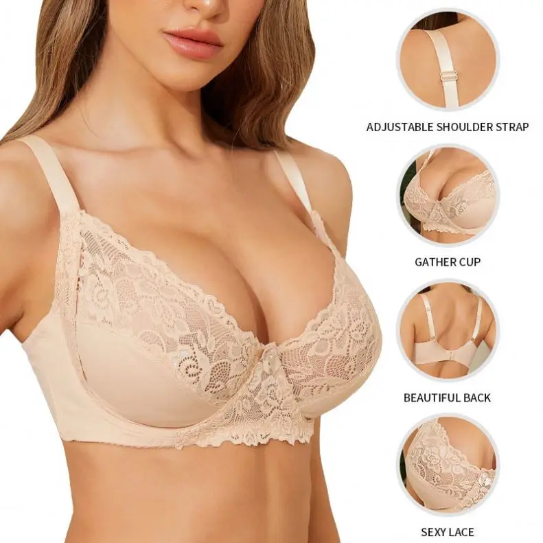 Large Size Unpadded Lace Underwear Adjustable Breathable Comfortable Steel Ring Bra Women