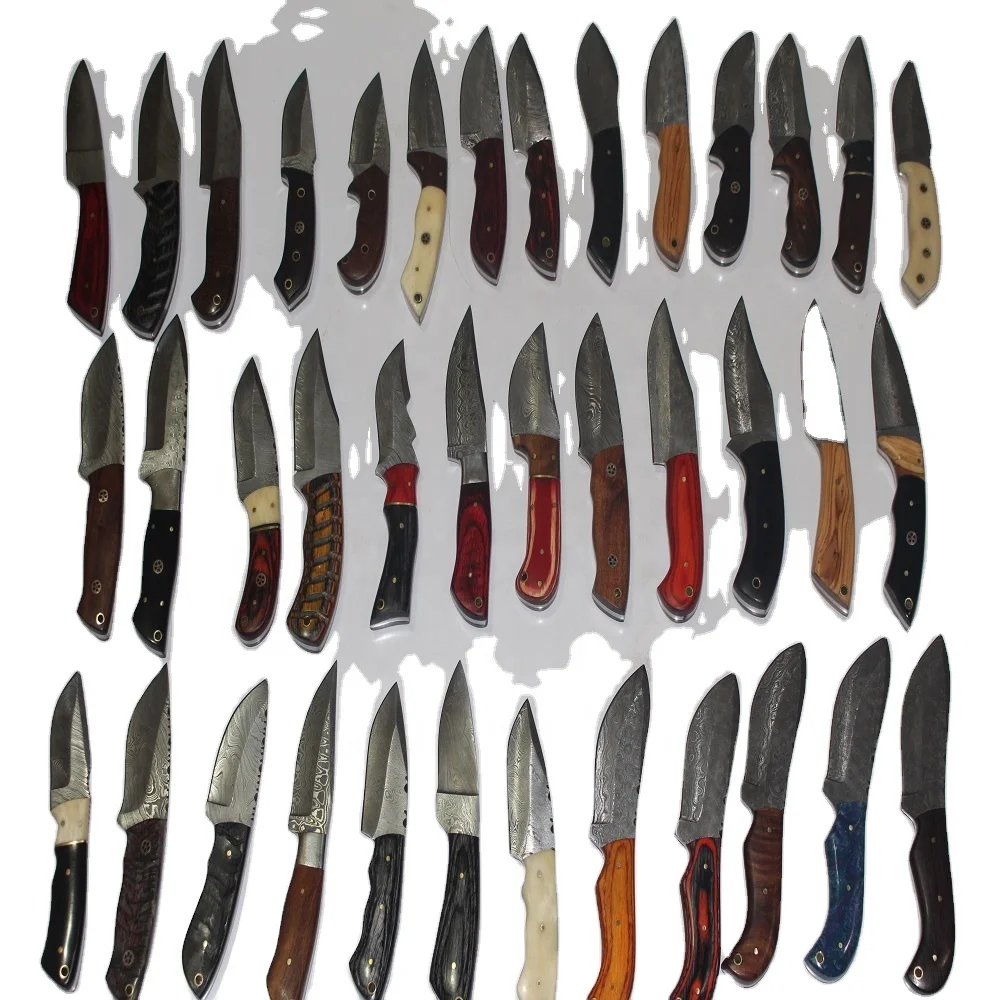 
LOT OF 30 DAMASCUS STEEL HUNTING KNIVES WITH MIX UP HANDLES (WOOD,MICARTA,BONE,RAM HORN ETC..) UT002 