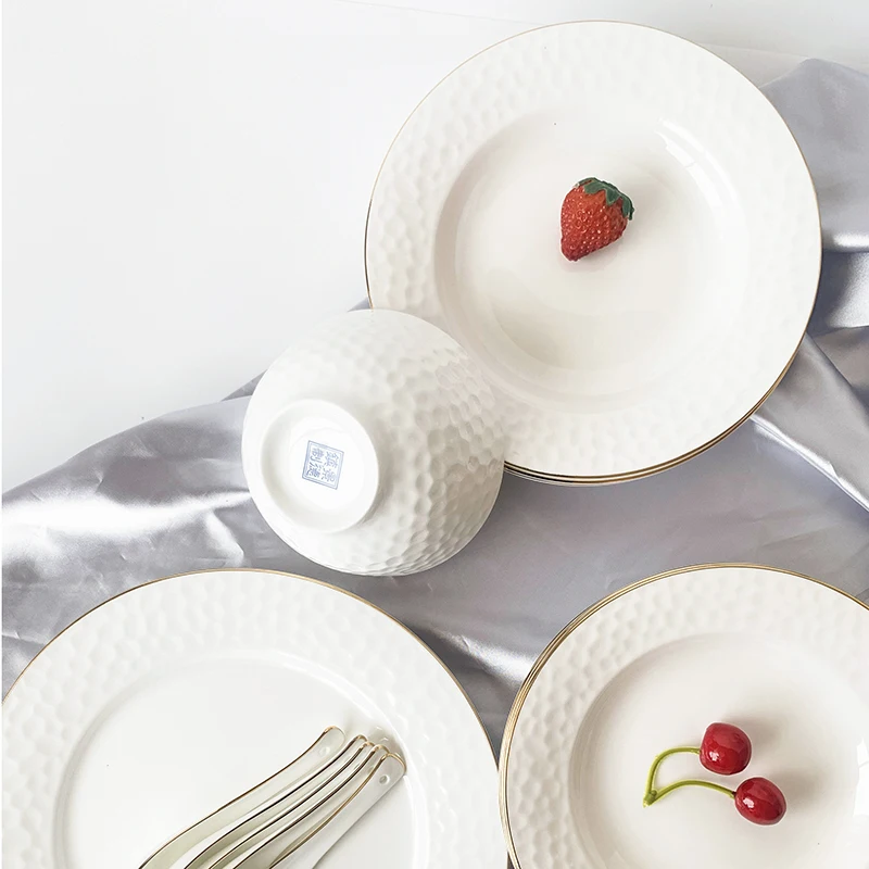 good quality hot selling ceramic dinner plates white ceramic plate ceramic plate with gold trim set of 4 pieces for daily use