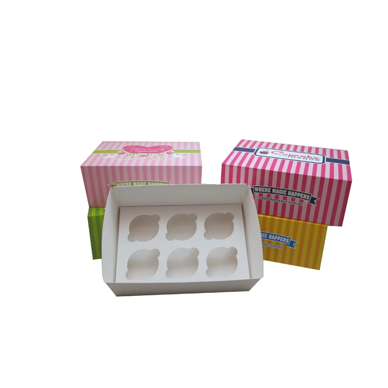 set pink cupcake box with clear window and paper bag