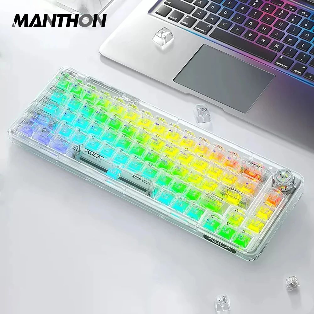 AULA F68 60% Compact Transparent Wireless Mechanical Keyboard RGB Backlit Bluetooth Wired Gaming Keyboard for Laptop