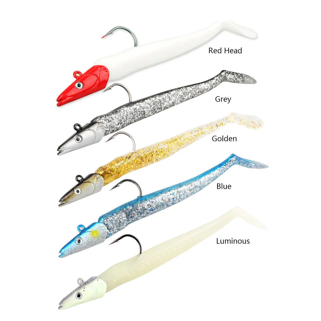 Top Right ST501 Lead Head Silicone T-tail Soft Fish PVC Lure Set Casting Trolling Bass Soft SwimBait