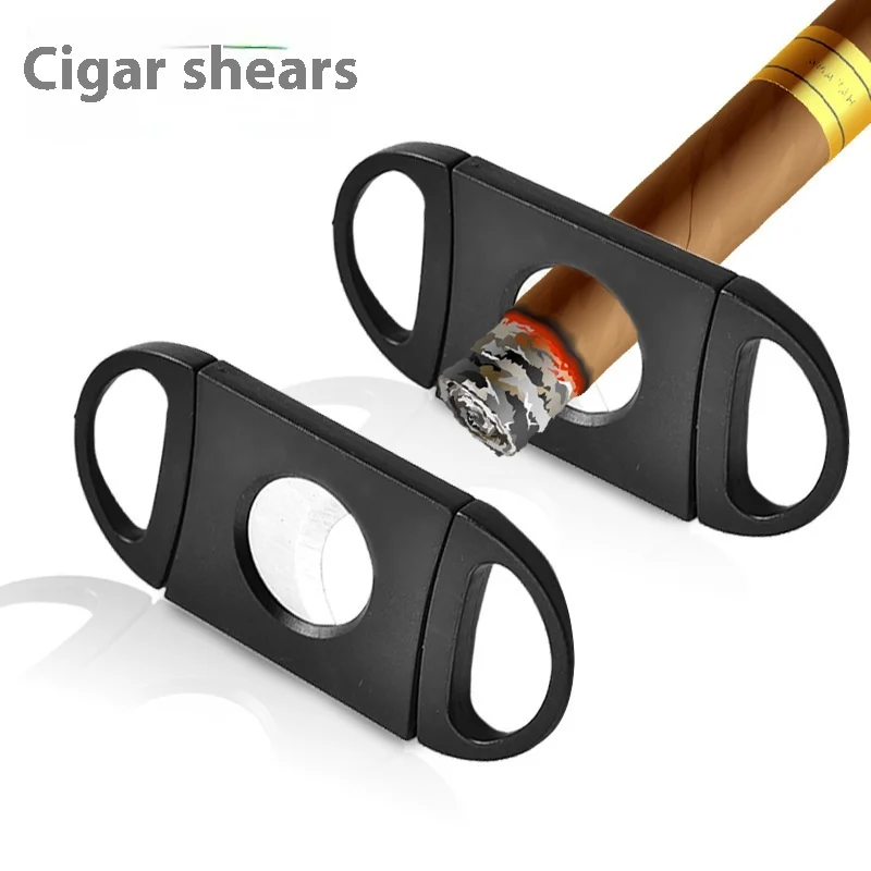 Custom Logo Black Table Top Plastic Double Blade Cigar Cutter for Cigar Scissors Accessories