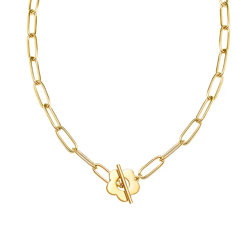 Moge Kalung Изящные Ювелирные изделия 18k Золото PVD покрытые бумагой клипсы цепи фанки маргаритки цветок переключатель чокер для женщин крупное ожерелье