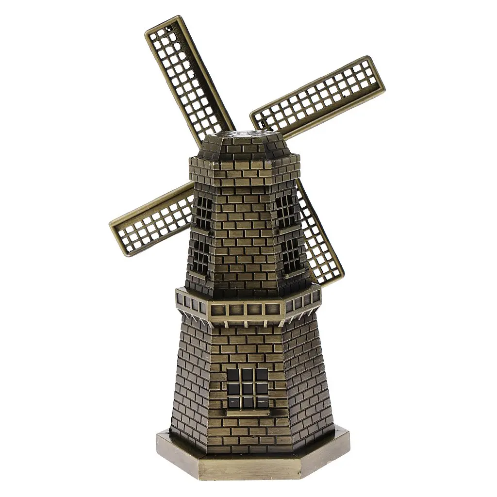 18cm(7 Inch) Antique Bronze Dutch Windmill Model Metal Figurine Furnishing Article Holland Windmill Home Decor Ornament