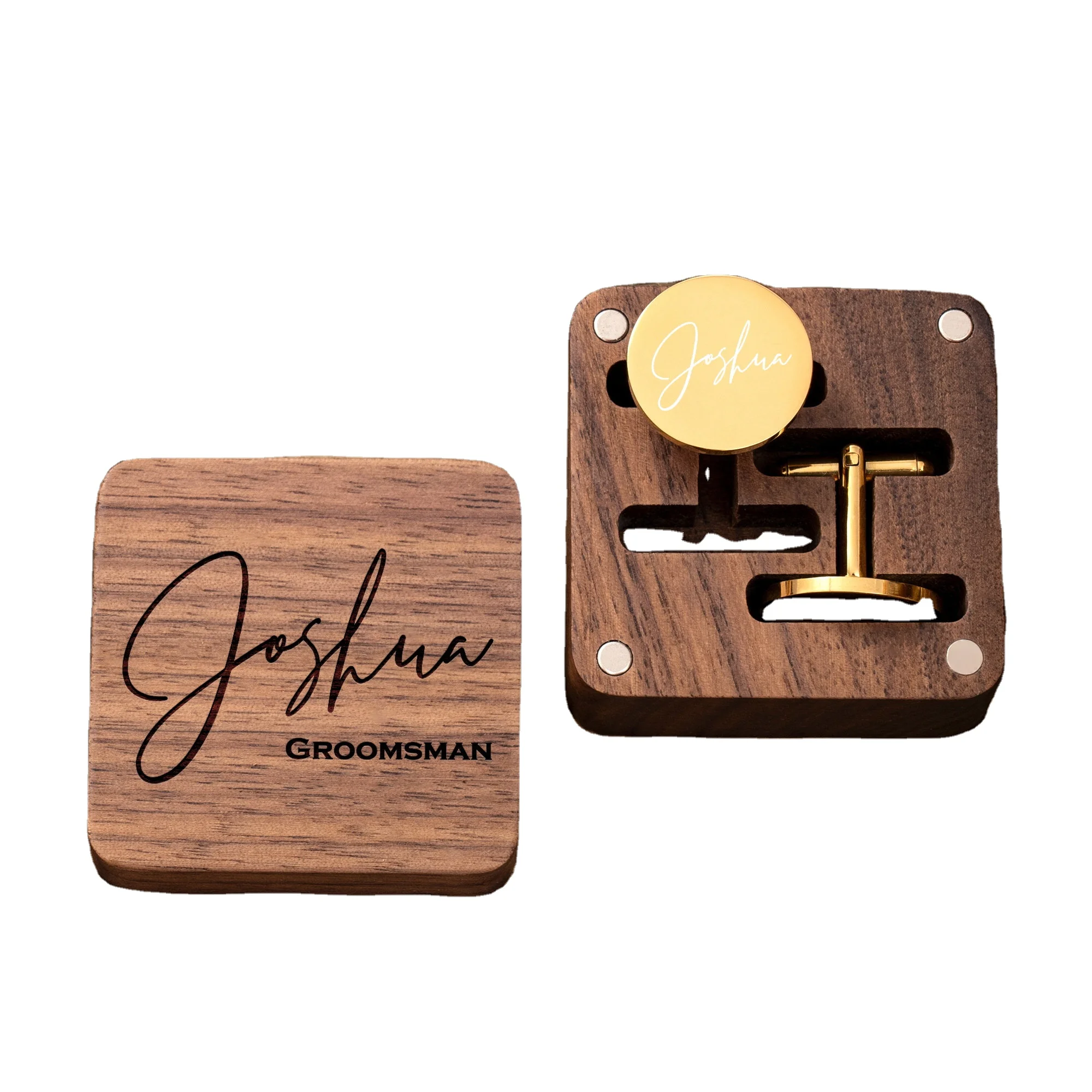 Personalized Wood Craft Wedding Tie Clip Set Best Man & Groomsmen Proposal Gifts for Husband Customized Cufflinks & Wooden Boxes
