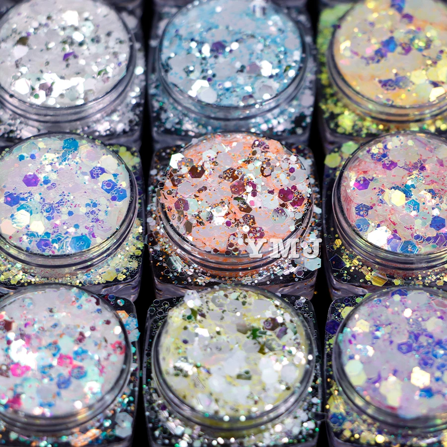 12 Colors Blingbling Super Shiny 1Kg/Bag White Color Shifting Iridescent Chunky Glitter Mix Bulk