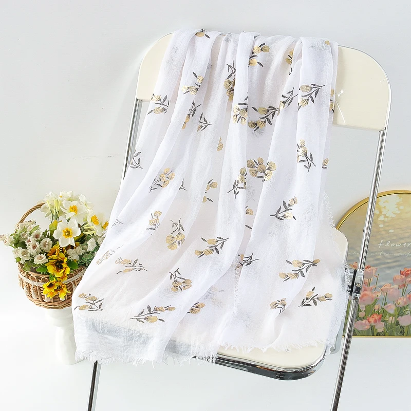 Custom Women Gold New Arrival Decoration Foil Dragonfly Print Shawl Pashmina Scarf