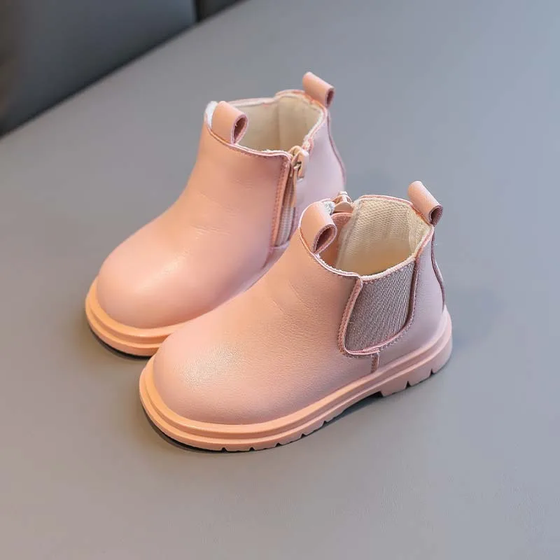 High Quality PU Leather Kids Martin Boots Winter Warm British Style Waterproof With Zipper Snow Shoe for Boys and