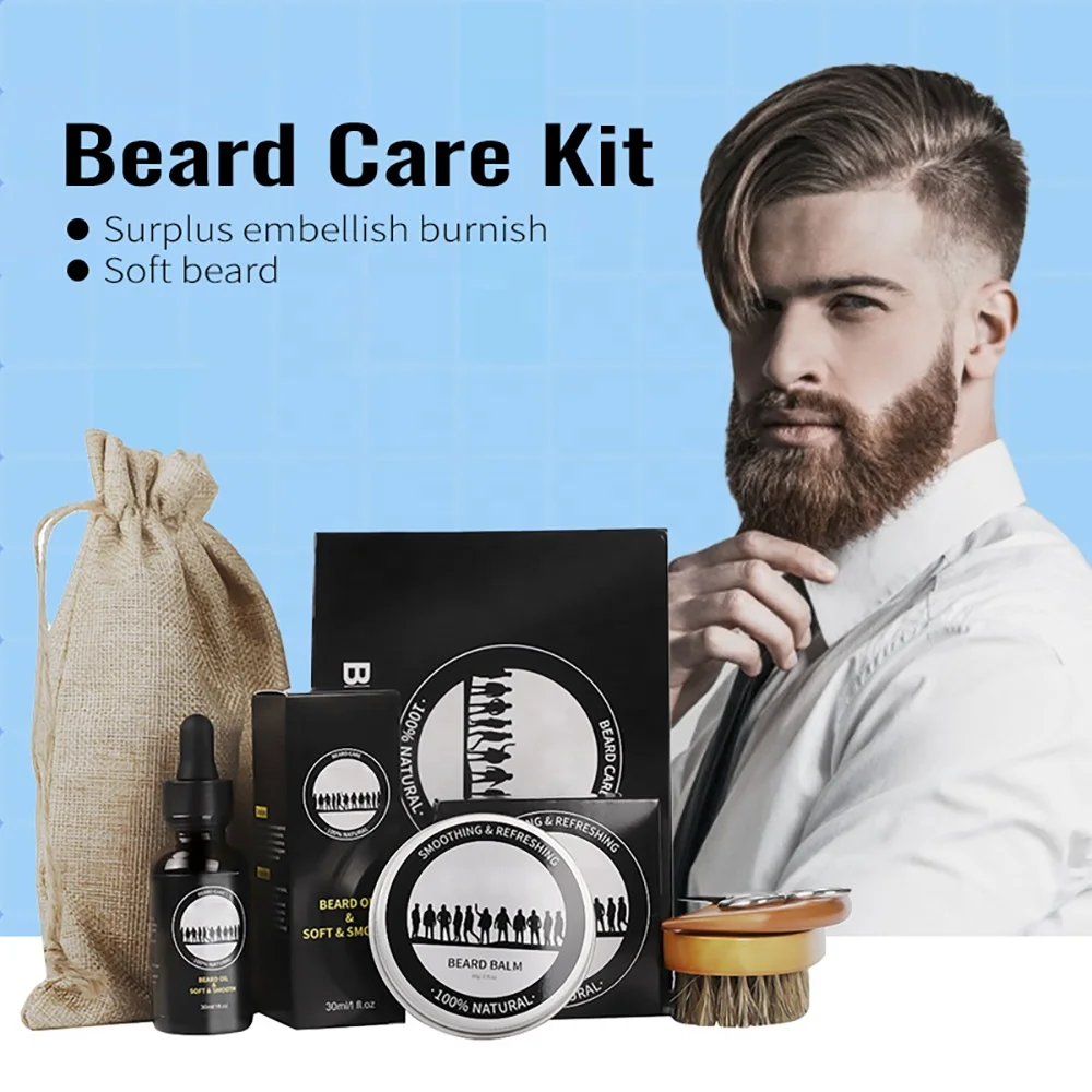 Laijiawan Wholesale 100% Pure Organic Gentleman Shaving Cream Beard Care 5 sets beard brush beard scissors  soap Aftershave  oil