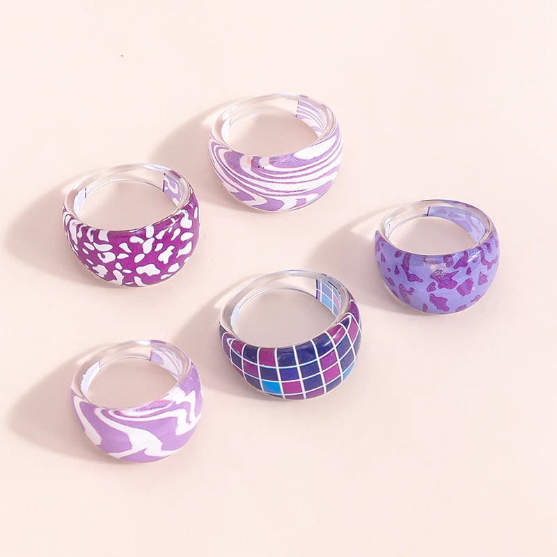 Hot Sales Ins Style Patchwork Pattern Plastic Ring