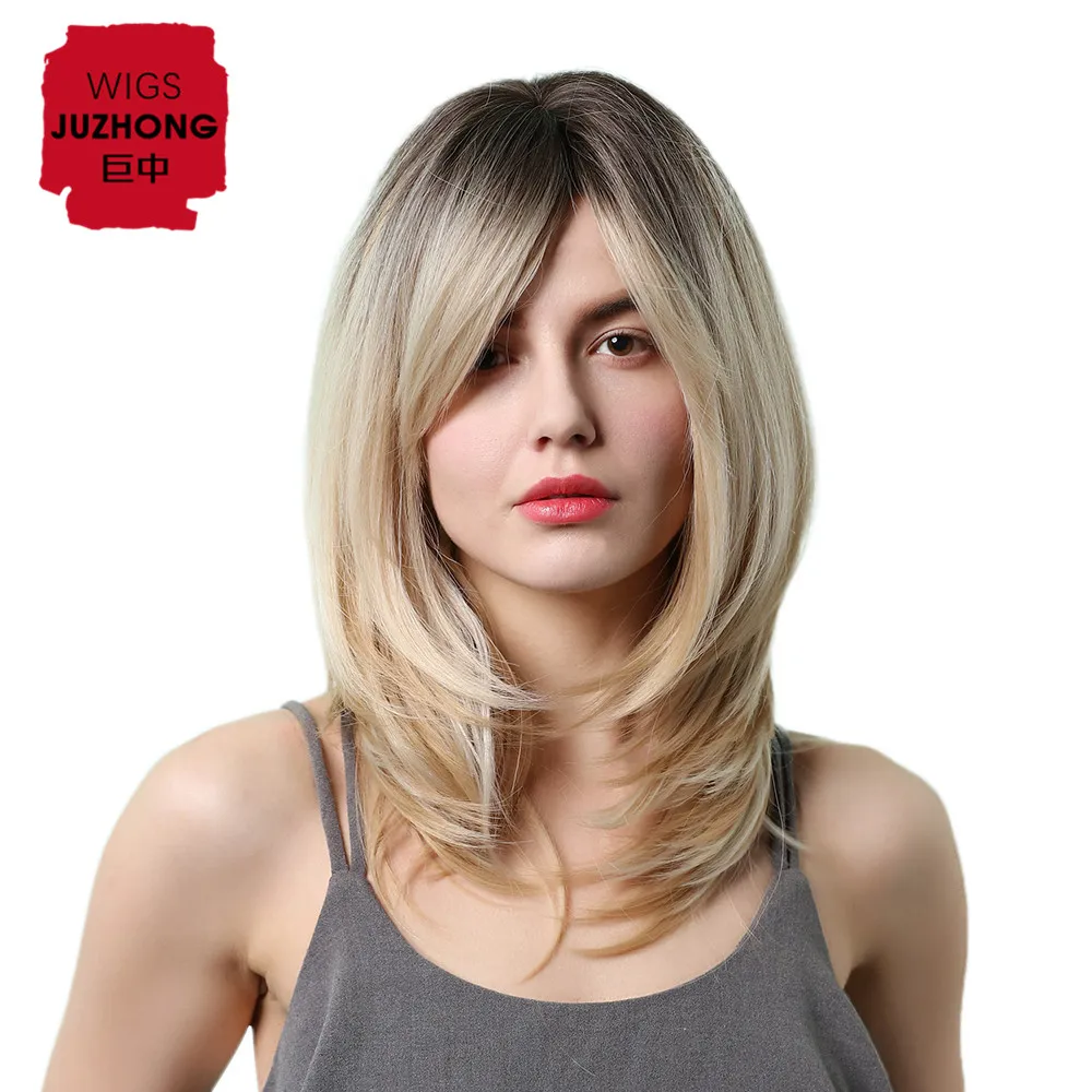 2022 New Style MAYSU Fashion Gradient Black Gradient Gold Natural Layer Ladies Shawl Medium Long Straight Hair