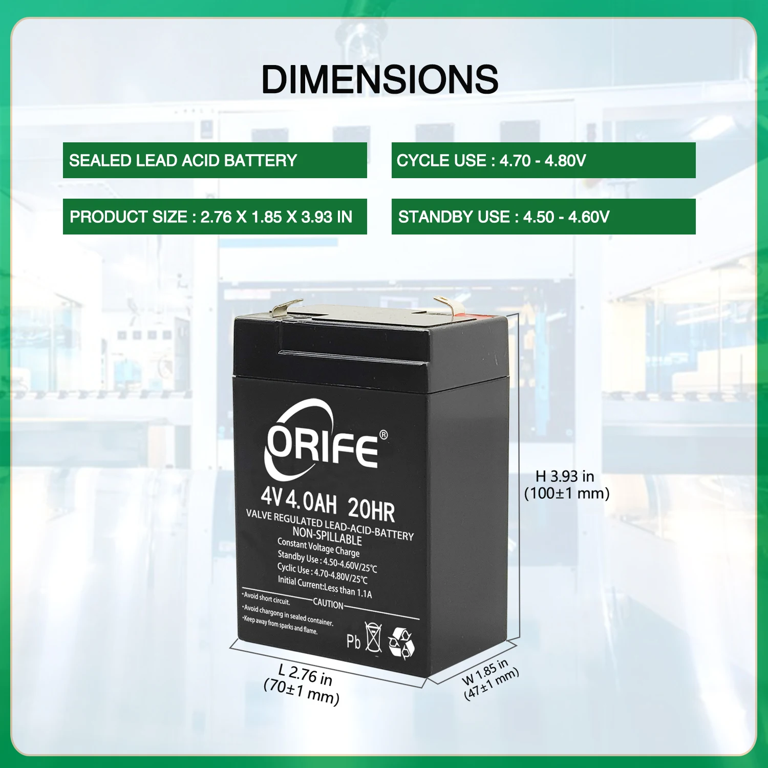 ORIFE custom manufacturing long life vrla agm sealed lead acid 4ah 4v battery