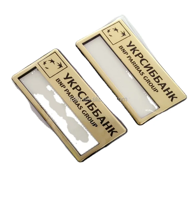 gold color hotel name badges with magnet, plastic ABS hotel name badge with pin