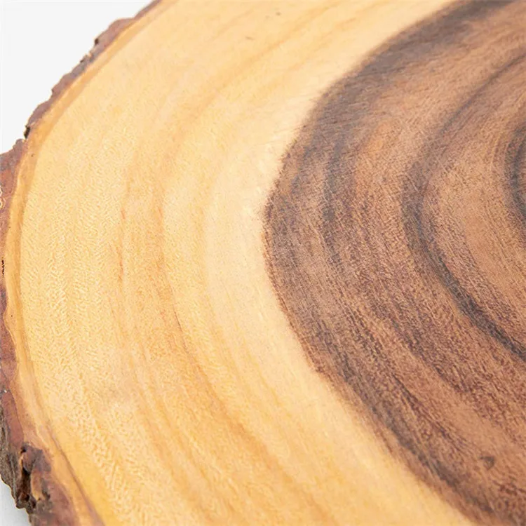 Villa Acacia 16 Inch rustic tree bark round wood serving tray rustic