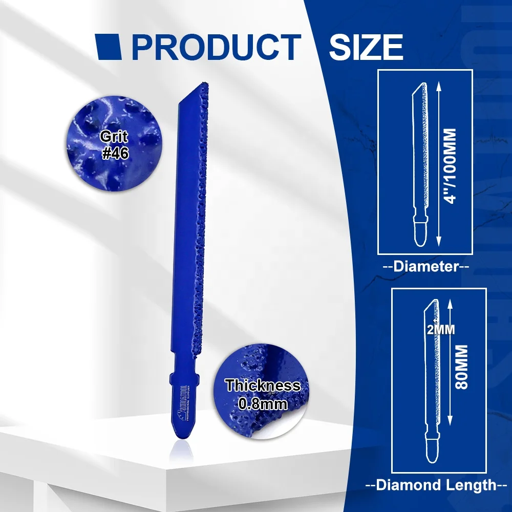 100mm T-Shank Jigsaw Blade Brazed Diamond Coated Jig Saw Blade for Marble Granite Tile Ceramic Power Tools Accessories