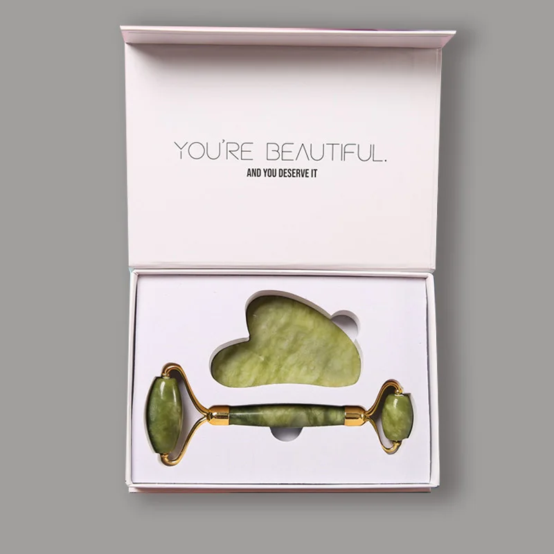 Custom logo facial roller tools gua sha set box face jade roller massager packaging box