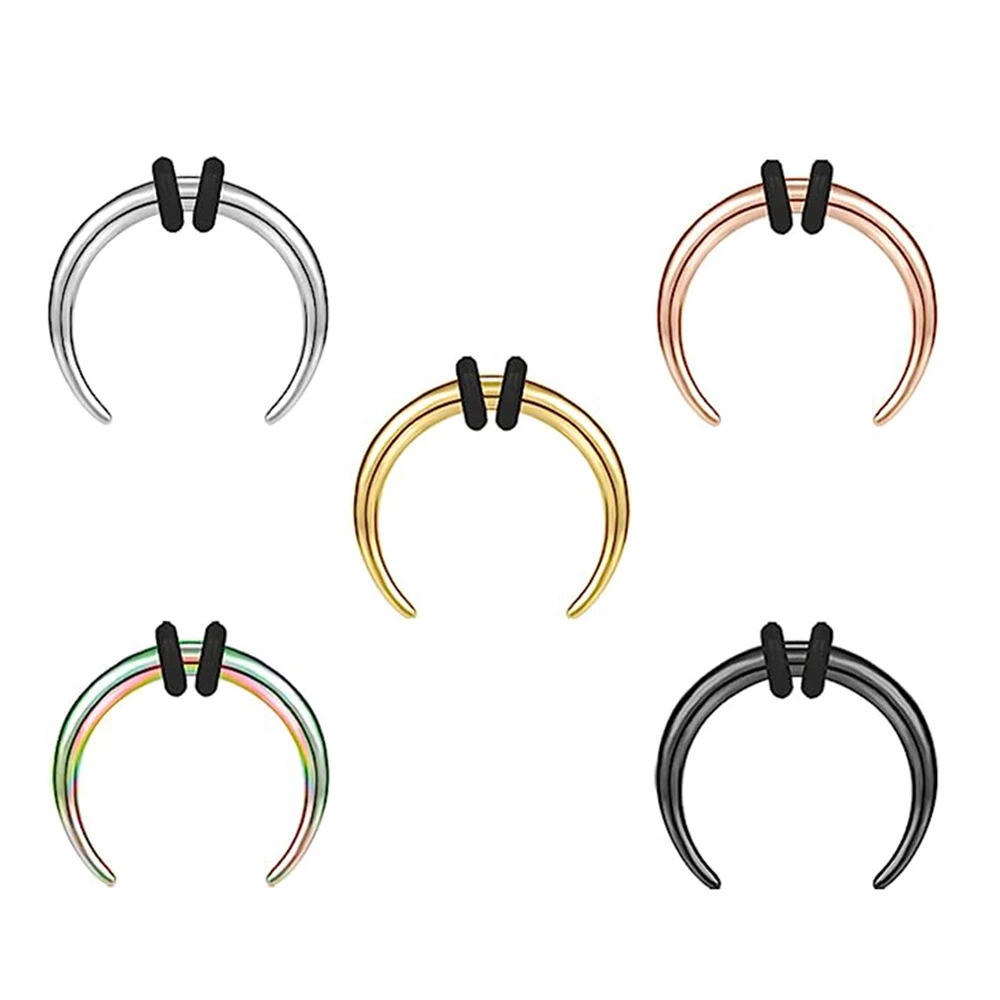 316L Surgical Steel Horn Shaped Round Tapered Nose Ring Septum Piercing Horseshoe Ear Cartilage Piercing Earrings Jewelry