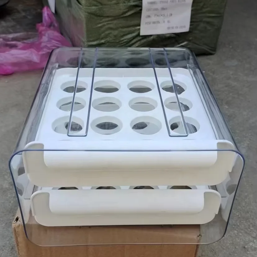 Egg Container for Refrigerator 2 Tier 32 Eggs Organizer Holder Refrigerator Dispenser Plastic Egg Storage Bins for Fridge