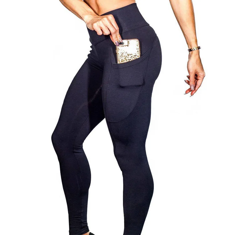 Amazon Hot Sale Women Solid Colour High Waist Tight Scrunch Butt Yoga Leggings With Pockets