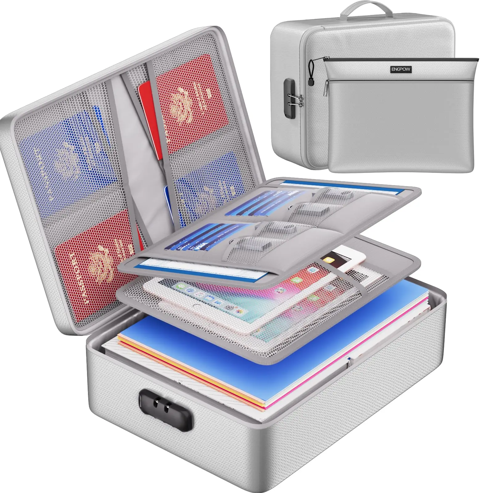 Large Capacity Hard Bag Waterproof and Fireproof for Home Office Travel-Document Organizer Safe File Storage Briefcases