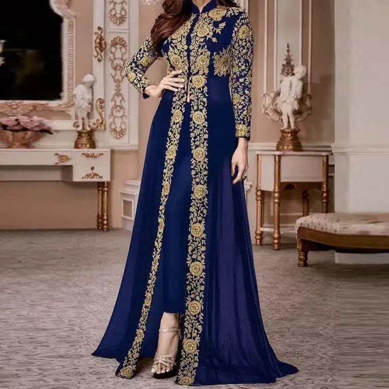 The New abaya dubai monsoon Arabic Evening Dress skirt printing Long Sleeve Moroccan Kaftan Gown Muslim Prom jalabiya for women