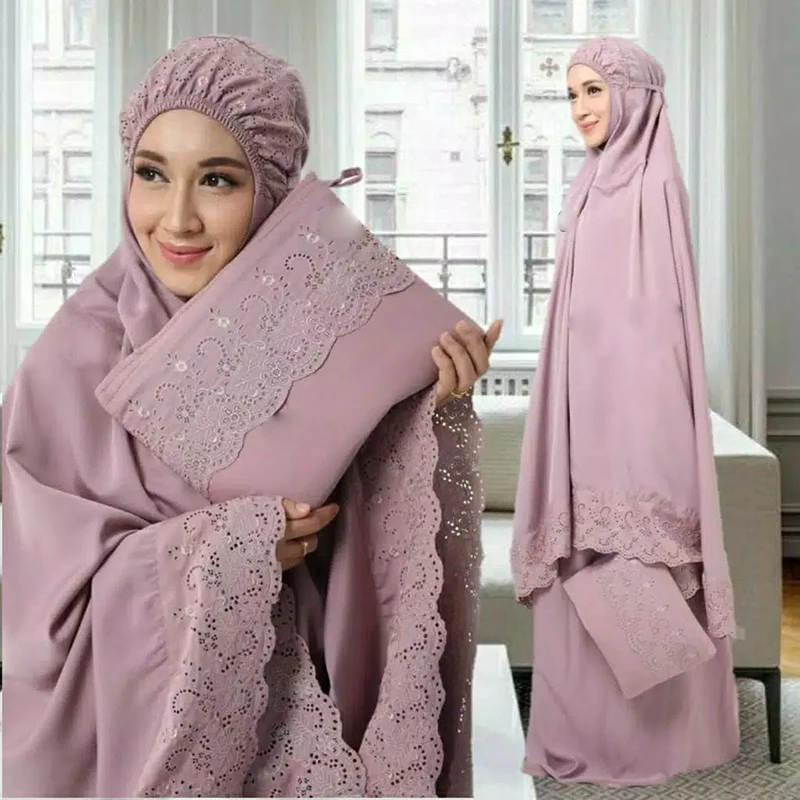 New Style Plus Size Muslim Prayer Dress Set Breathable and Seamless Polyester Abaya For Eid Dress