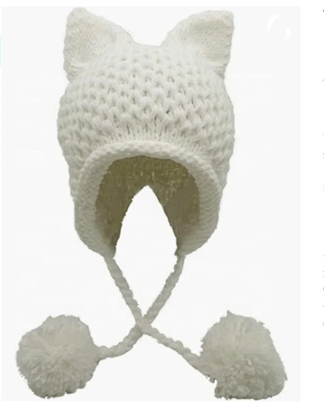 Winter Cute Cat Ears Knit Hat Ear Flap Crochet Beanie Hat