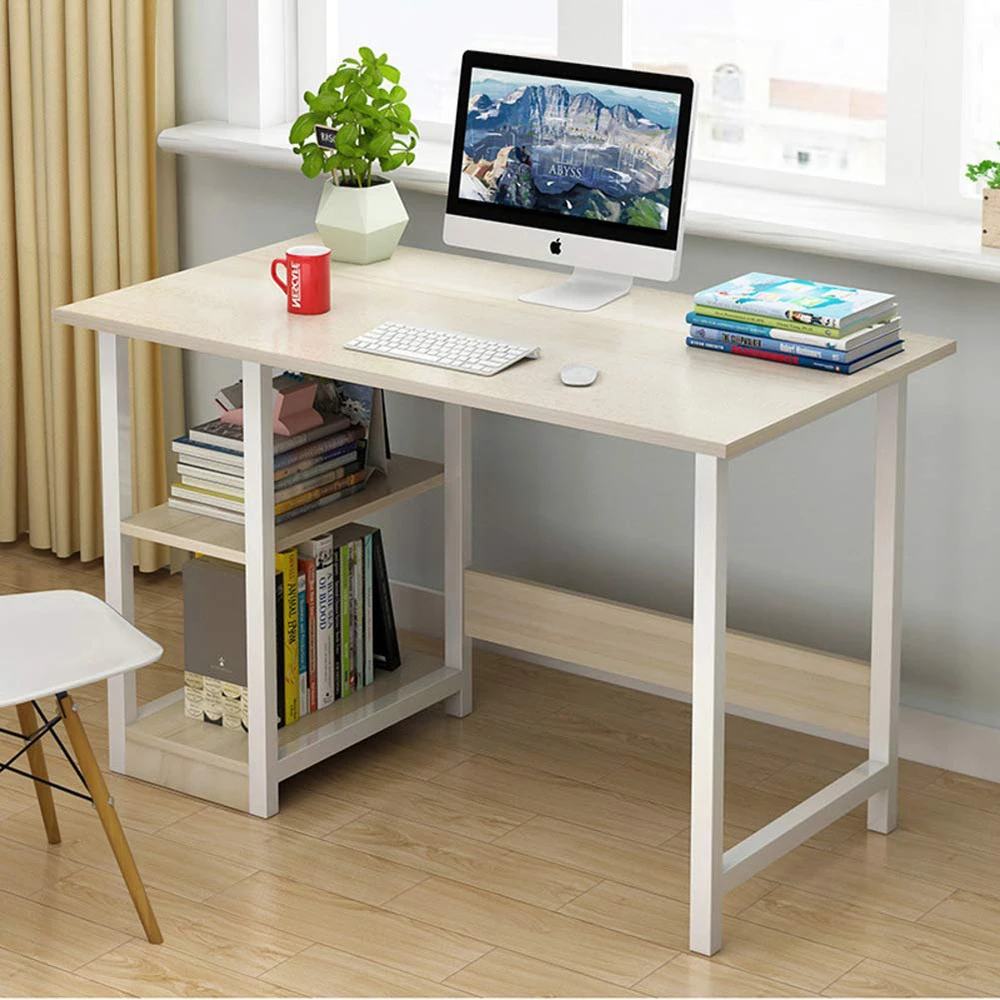 Metal Wooden Study Desk Office Working Computer Table with Two Storage Shelves