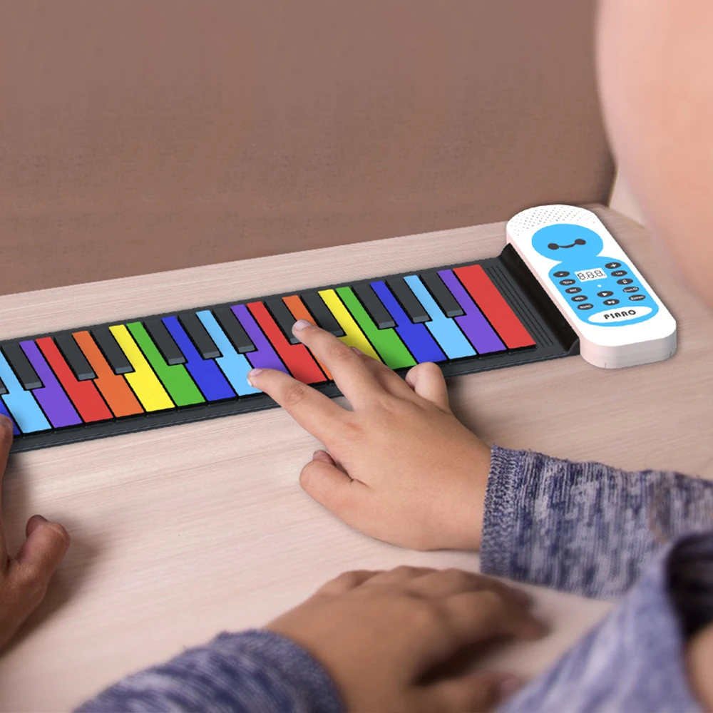 KONIX colorful kids online piano instrument toy piano microphone funny musical keyboard cheap electric rollup mini piano