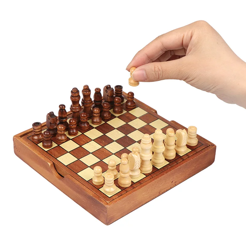 High Quality Custom Wooden Checkers Board Chess Set For Kids Play Game