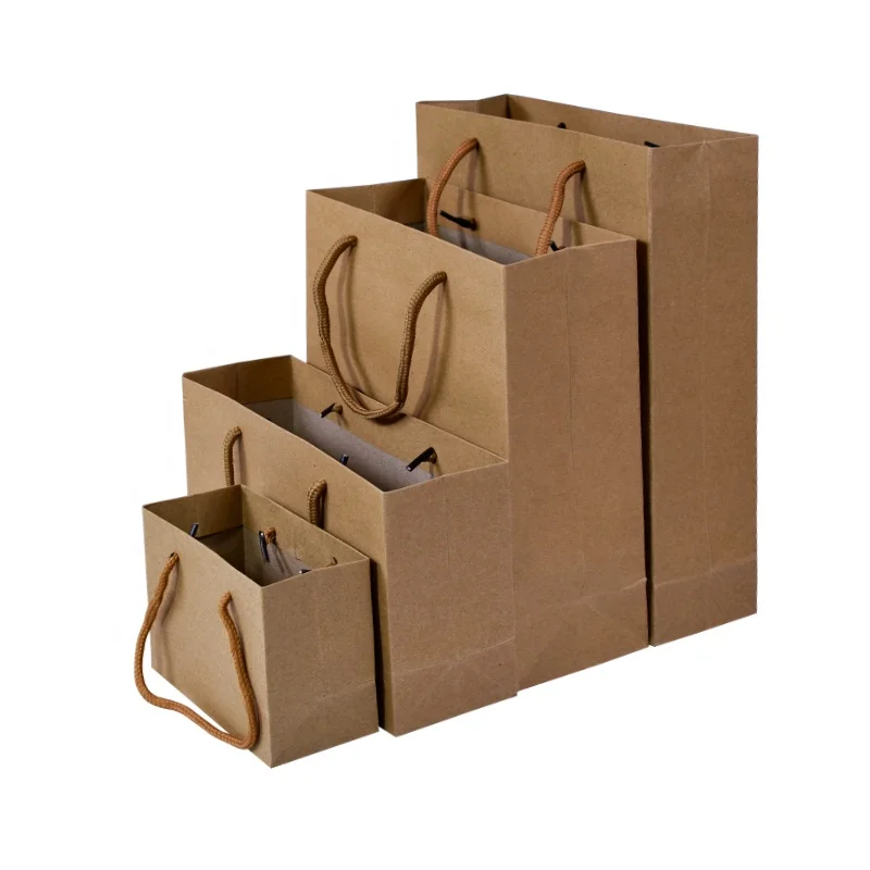 Wholesale Customized Logo Brown Kraft Shopping Paper Gift Packaging Bags WIth Twist Handle Thank You Gift Bags